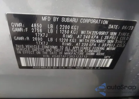 2024 Subaru Outback Premium из США, поврежденный, VIN 4S4BTAFC3R3123712